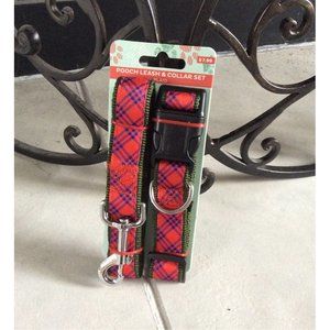 Plaid Med Large Dog Collar Leash Set NEW